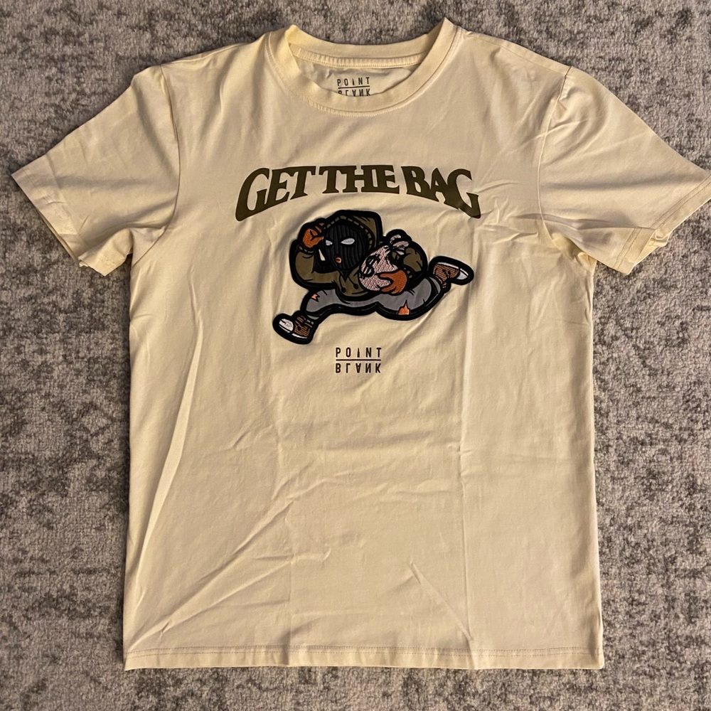Point Blank Get The Bag Cream Tee  Size Medium.